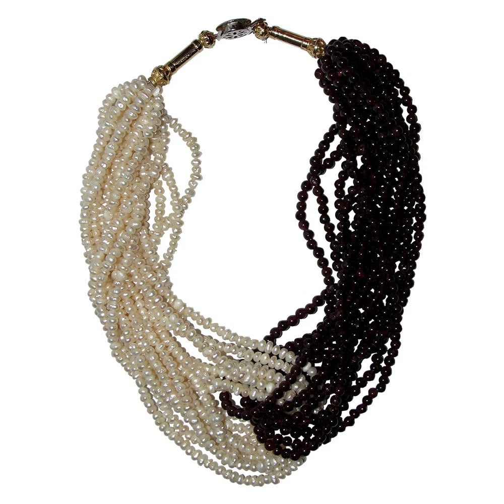 Red Garnet and Freshwater Bead Torsade Necklace - 6