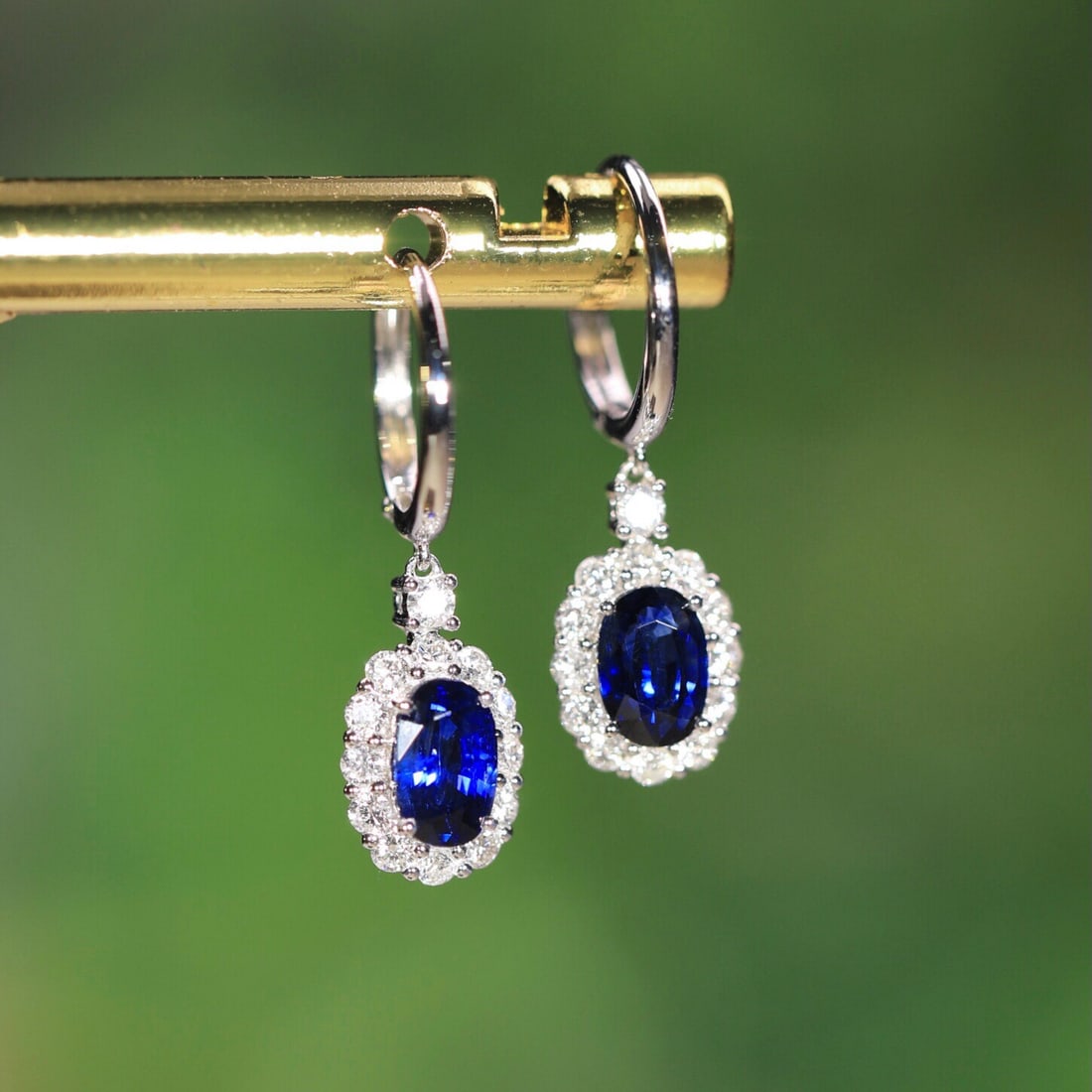 14K GOLD 0.97 CT NATURAL SAPPHIRE & DIAMOND EARRINGS - 2