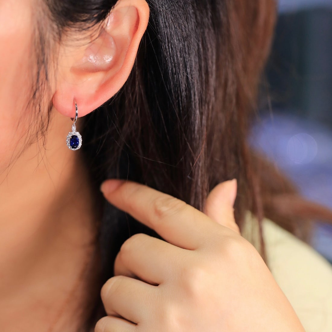 14K GOLD 0.97 CT NATURAL SAPPHIRE & DIAMOND EARRINGS - 4