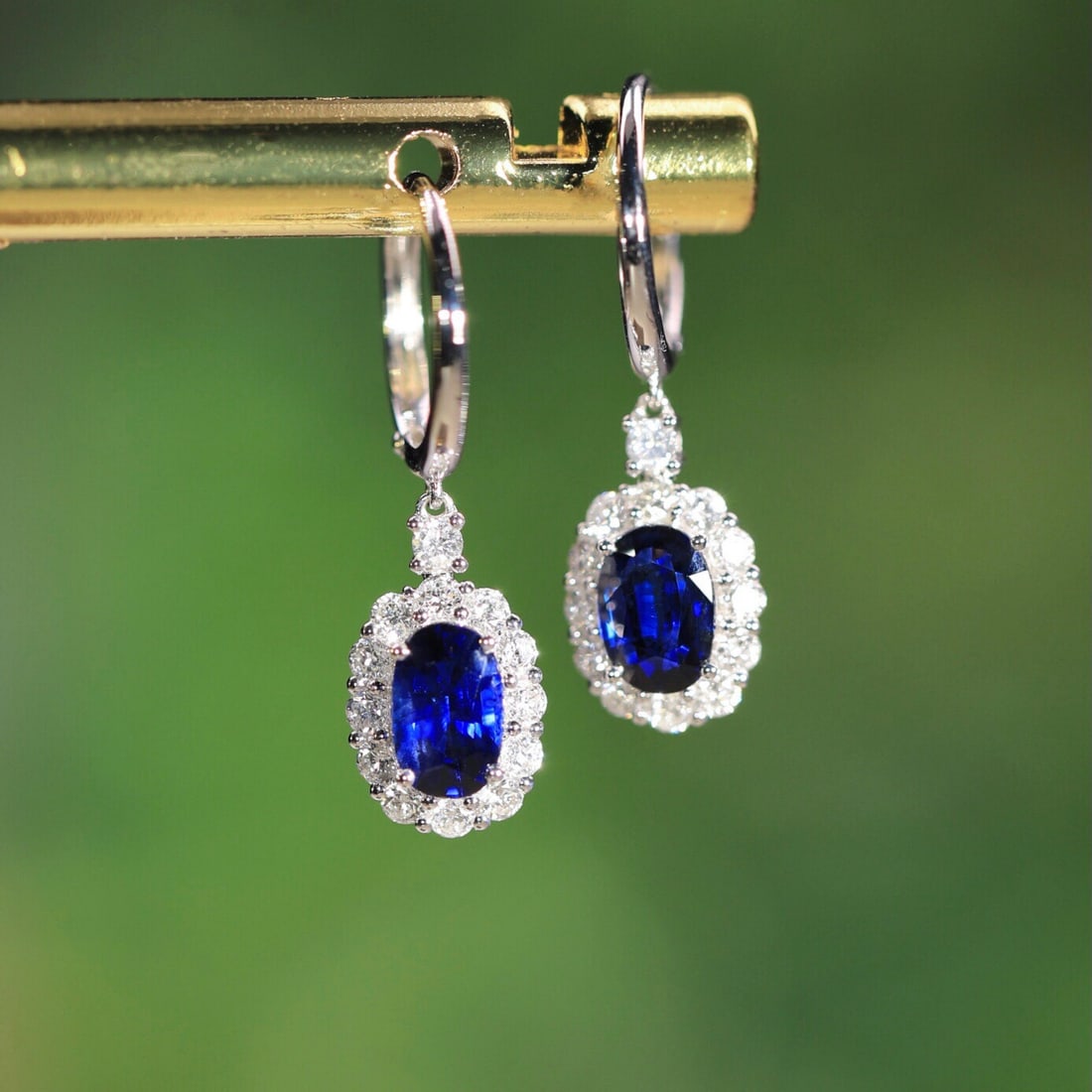14K GOLD 0.97 CT NATURAL SAPPHIRE & DIAMOND EARRINGS - 5