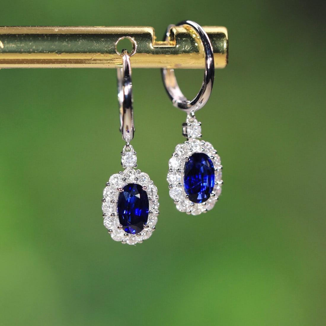 14K GOLD 0.97 CT NATURAL SAPPHIRE & DIAMOND EARRINGS - 6