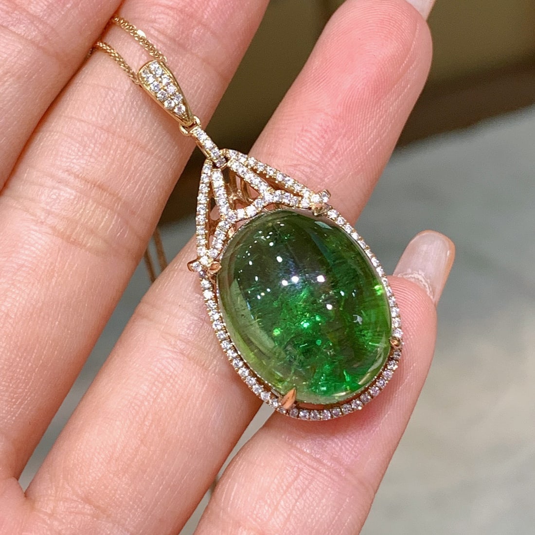 14K GOLD 33.11 CTW NATURAL TOURMALINE & DIAMOND PENDANT - 2