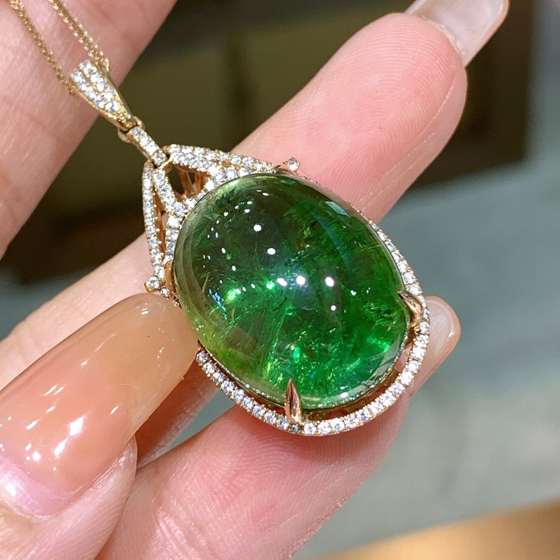 14K GOLD 33.11 CTW NATURAL TOURMALINE & DIAMOND PENDANT - 4
