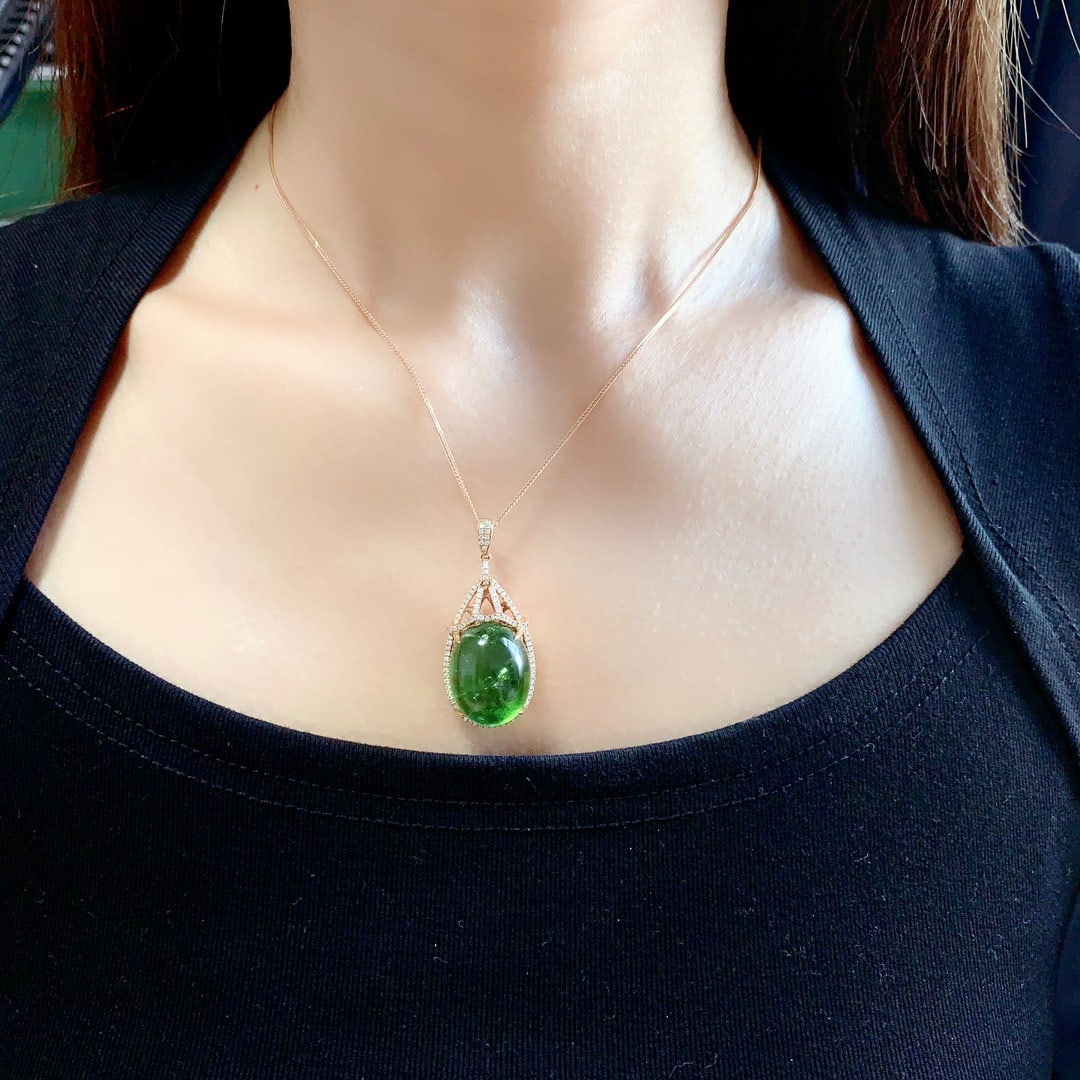 14K GOLD 33.11 CTW NATURAL TOURMALINE & DIAMOND PENDANT - 6