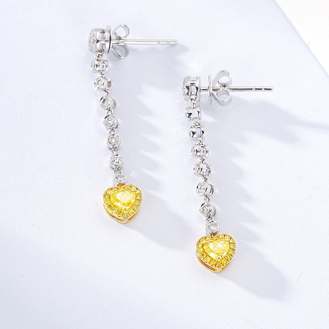 14K GOLD 0.77 CTW NATURAL YELLOW DIAMOND & DIAMOND EARRINGS - 4