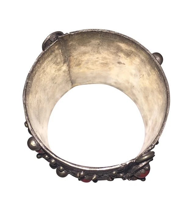Kabyle Berber Algeria Silver Tone Metal Enamel Coral Cuff Bracelet Vintage - 6