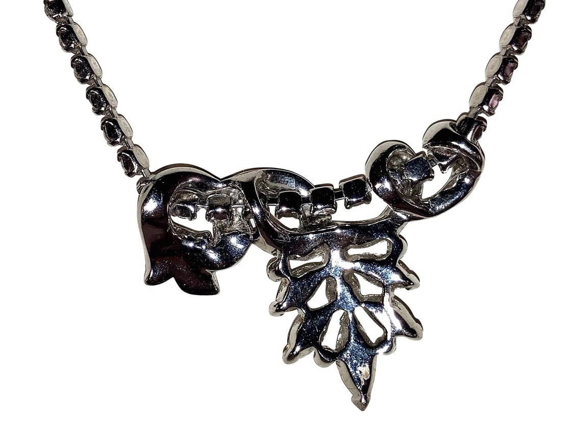 Vintage Costume White Rhinestone Bib Necklace - 4