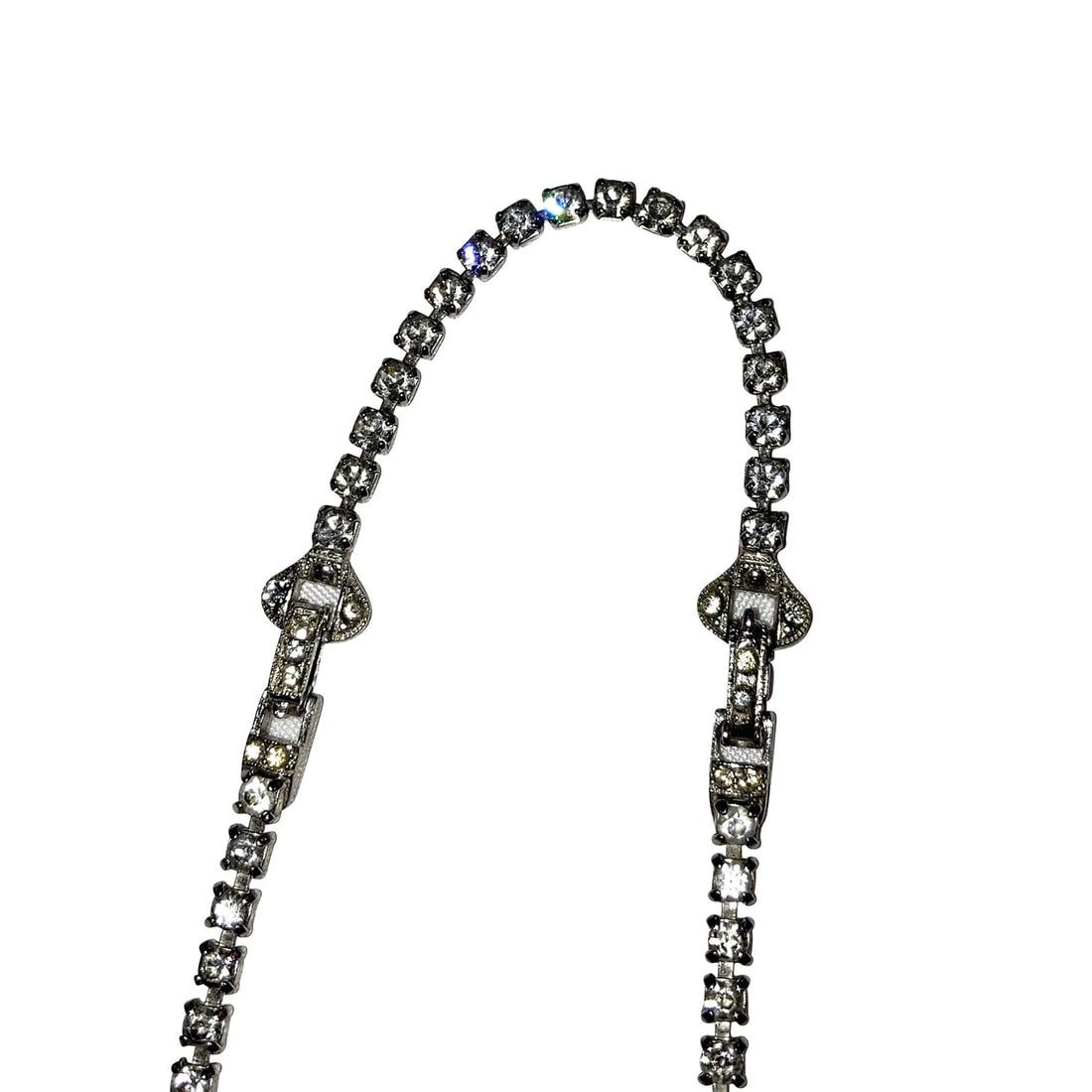 Vintage Costume White Rhinestone Bib Necklace - 5