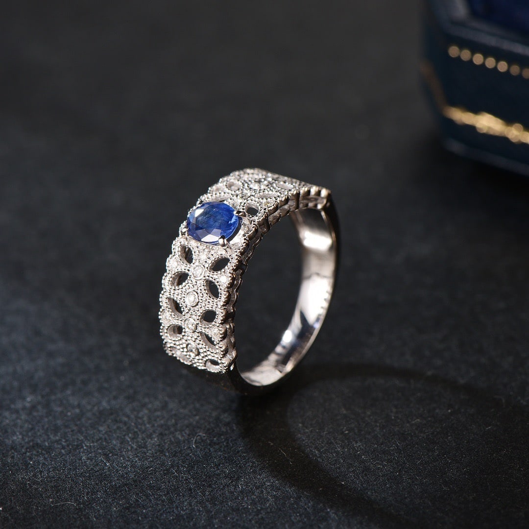 14K GOLD 0.53 CTW VIVID BLUE NATURAL SAPPHIRE & DIAMOND RING - 2
