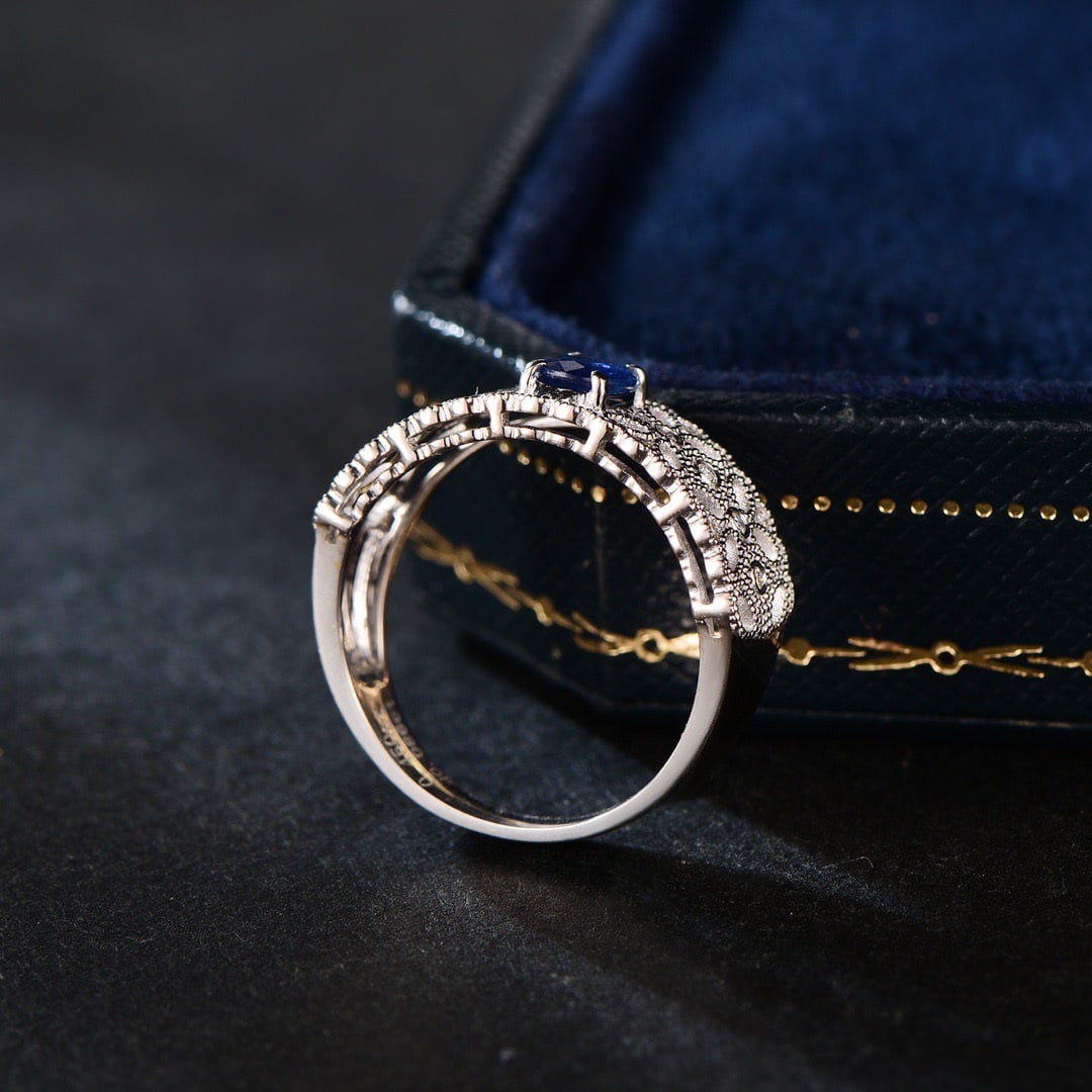 14K GOLD 0.53 CTW VIVID BLUE NATURAL SAPPHIRE & DIAMOND RING - 3