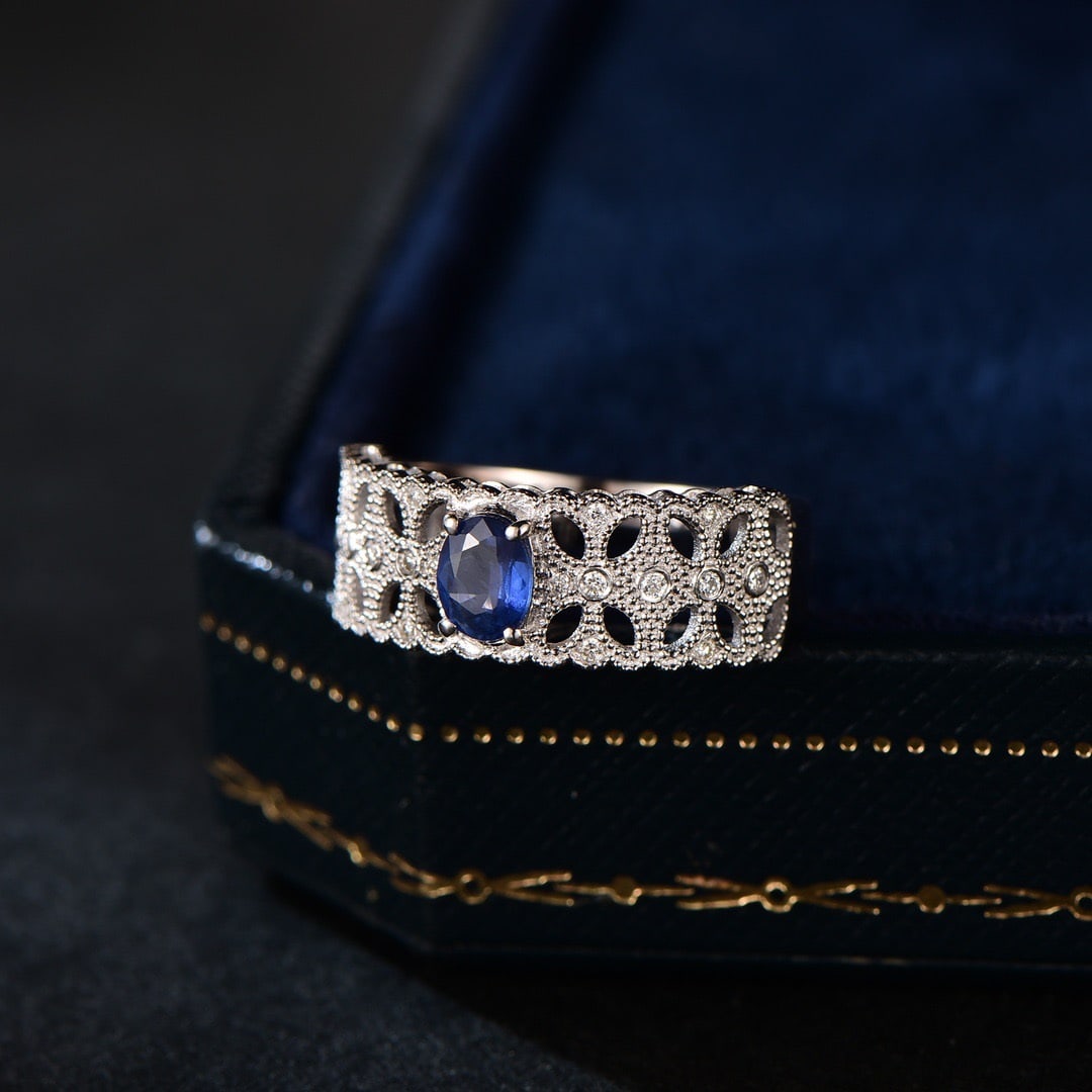14K GOLD 0.53 CTW VIVID BLUE NATURAL SAPPHIRE & DIAMOND RING - 4