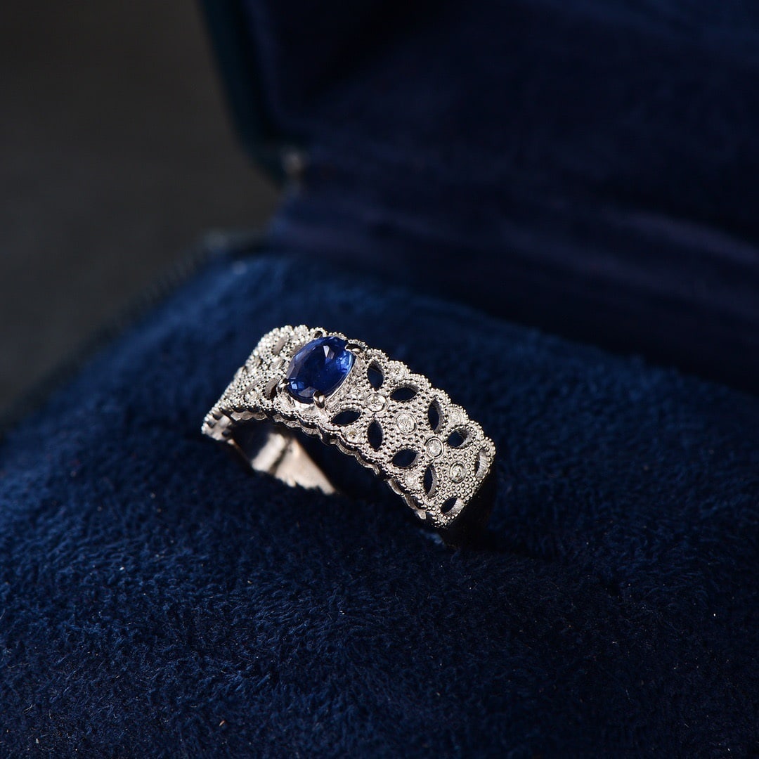 14K GOLD 0.53 CTW VIVID BLUE NATURAL SAPPHIRE & DIAMOND RING - 6