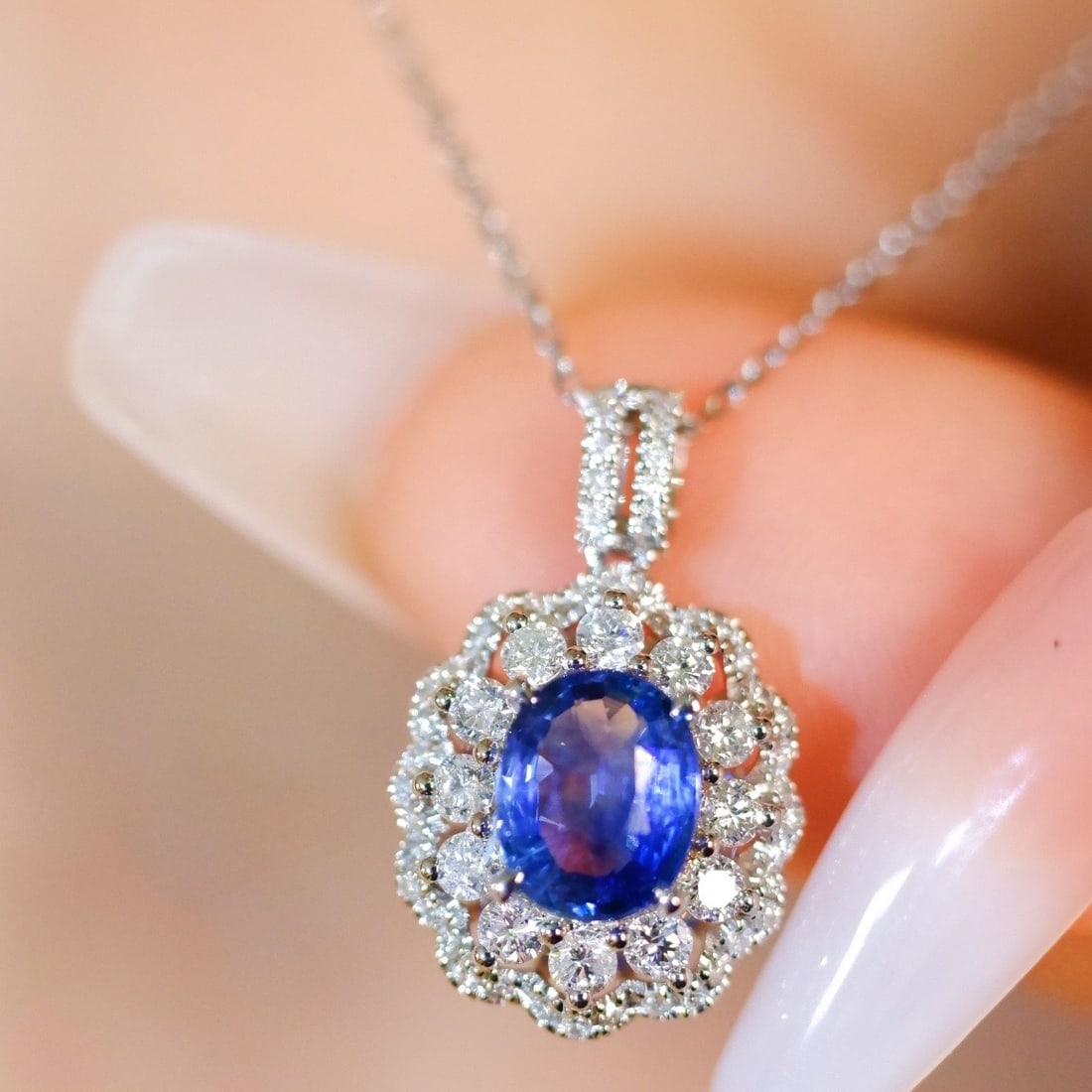 14K GOLD 1.81 CTW NATURAL SAPPHIRE & DIAMOND PENDANT - 6