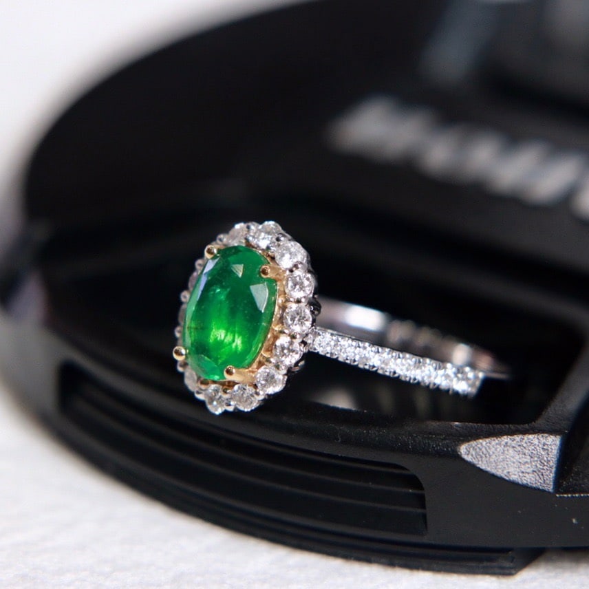 14K GOLD 1.59 CTW VIVID GREEN NATURAL EMERALD & DIAMOND RING - 5