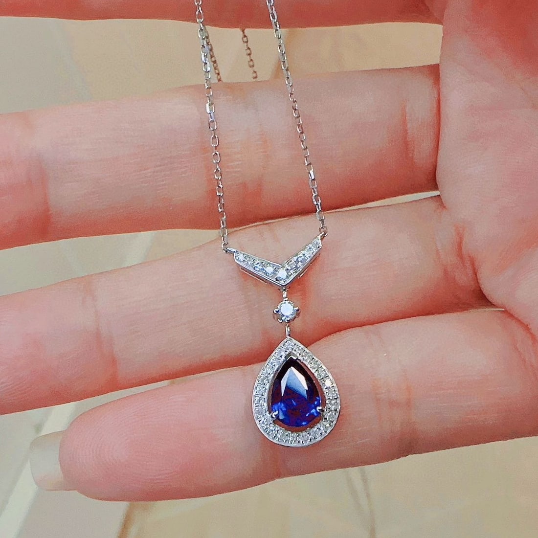 14K GOLD 1.00 CT NATURAL SAPPHIRE & DIAMOND NECKLACE - 3