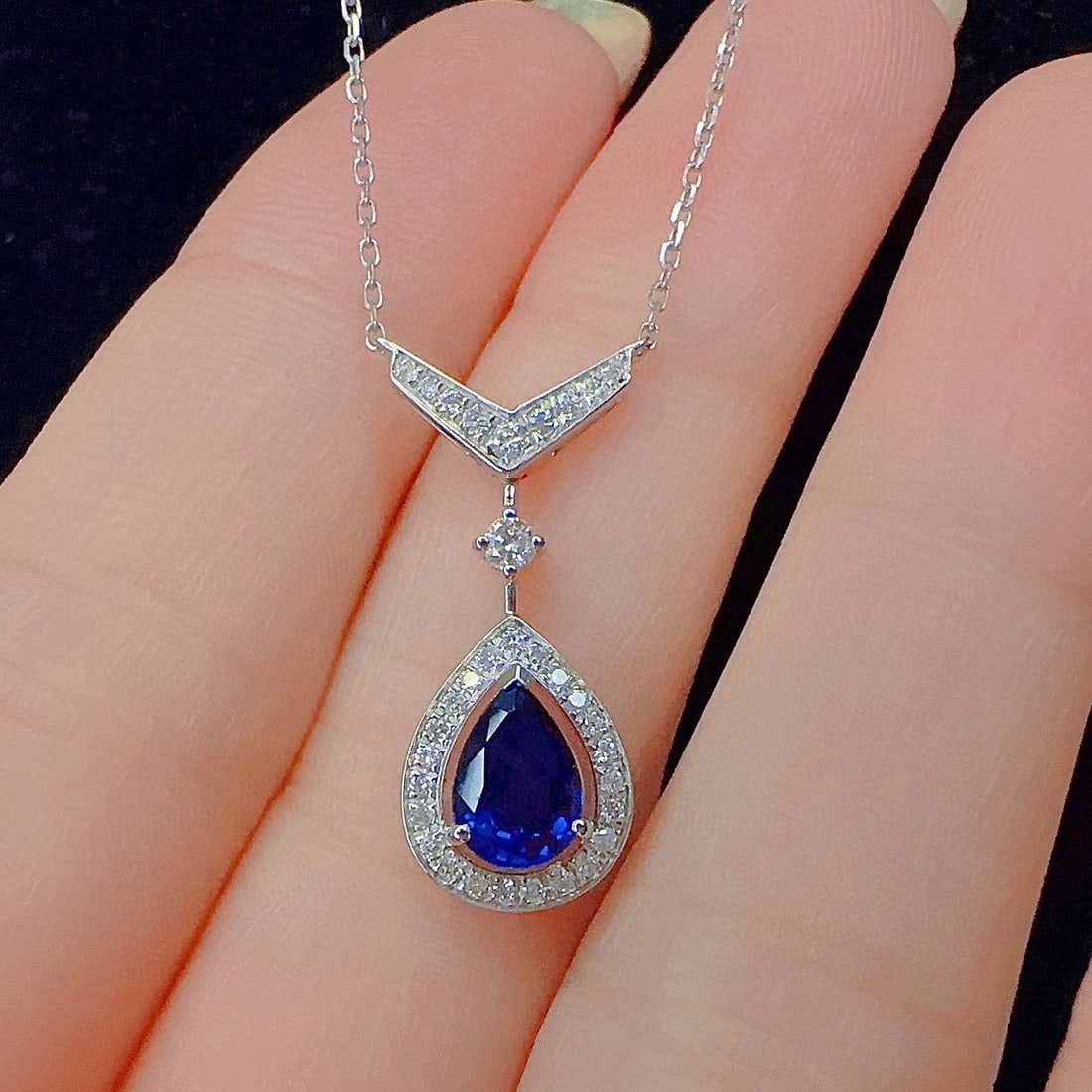 14K GOLD 1.00 CT NATURAL SAPPHIRE & DIAMOND NECKLACE - 6