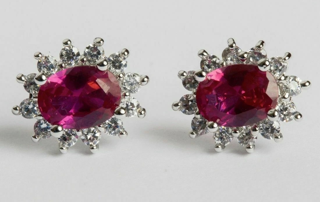 Faux Ruby Cubic Zirconia Sterling Silver Earrings - 2