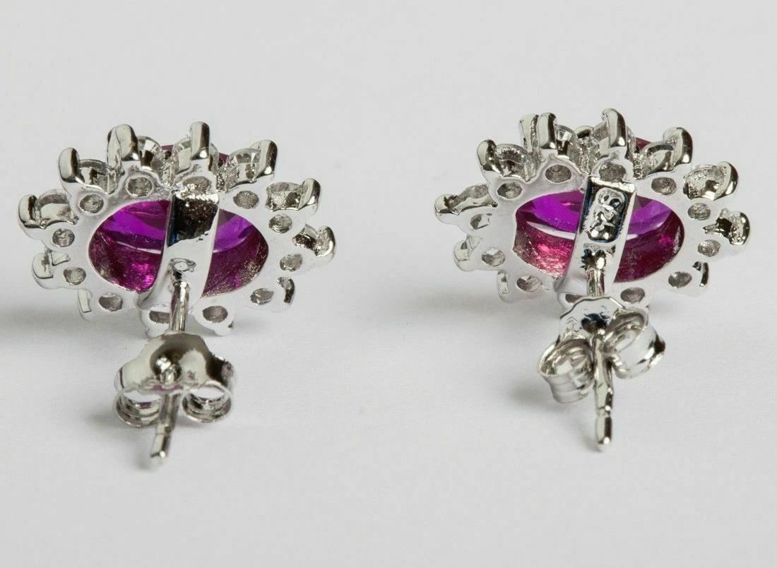 Faux Ruby Cubic Zirconia Sterling Silver Earrings - 3