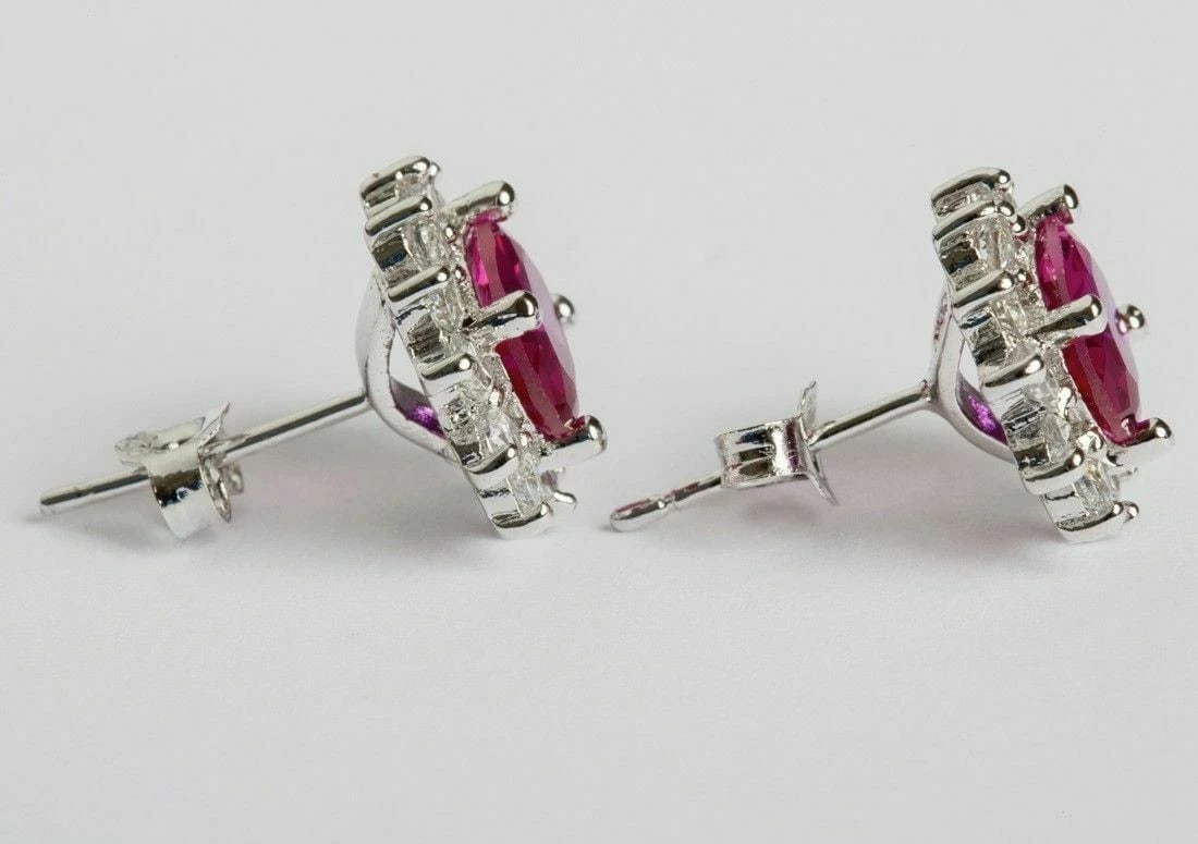 Faux Ruby Cubic Zirconia Sterling Silver Earrings - 4
