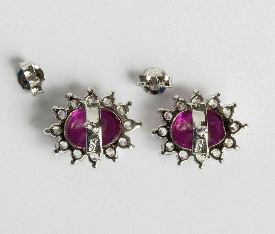 Faux Ruby Cubic Zirconia Sterling Silver Earrings - 5