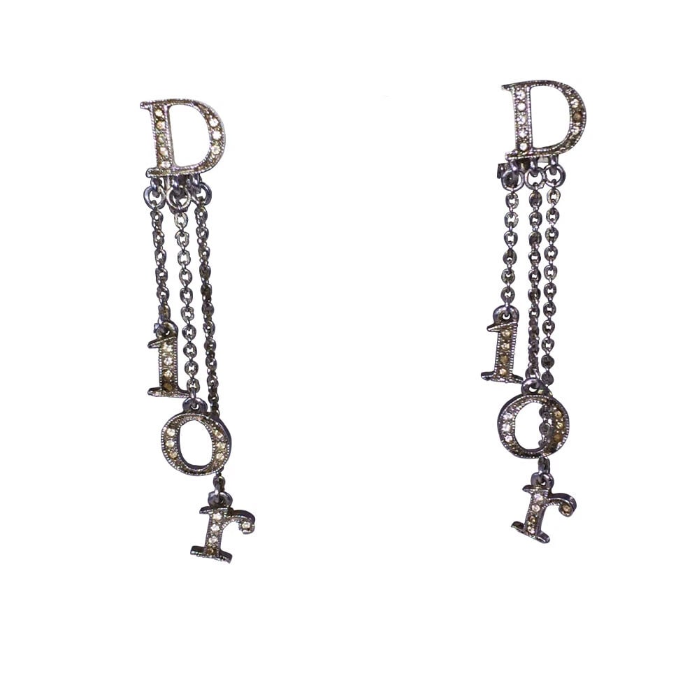 Christian Dior Monogram Dangle Signature Rhinestone Earrings - 2