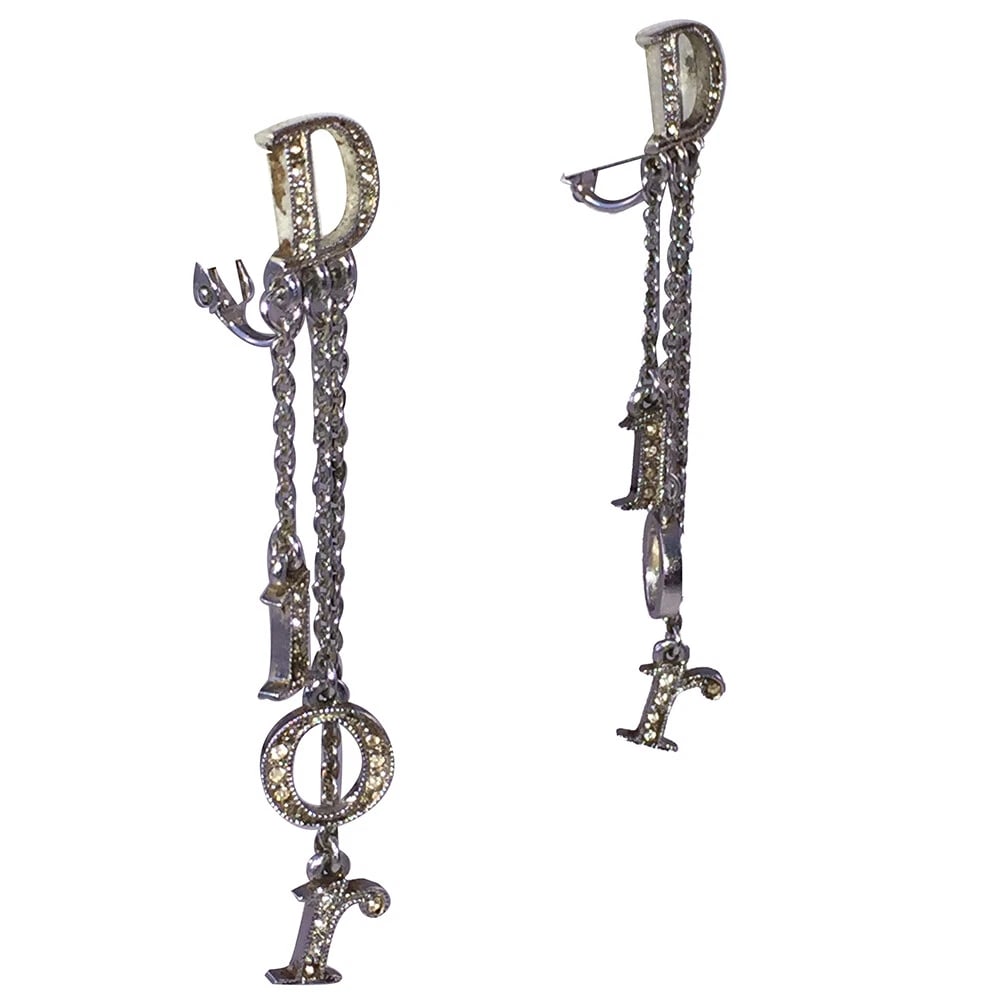 Christian Dior Monogram Dangle Signature Rhinestone Earrings - 3
