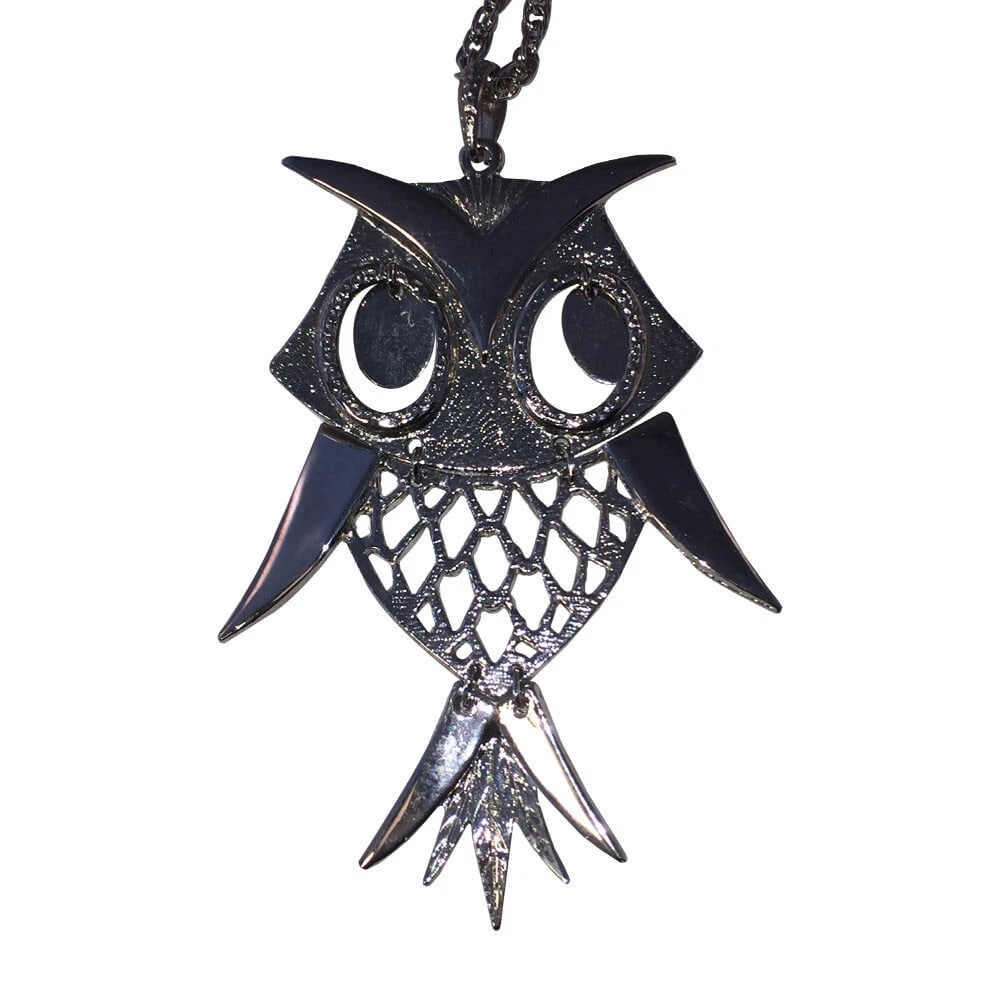 Silver Tone Vintage Costume Owl Cut Out Pendant Necklace - 2