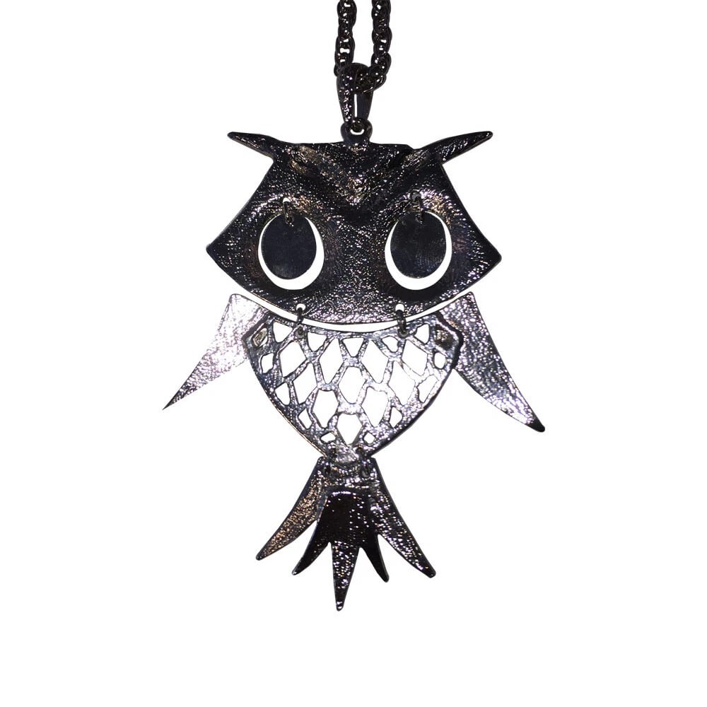 Silver Tone Vintage Costume Owl Cut Out Pendant Necklace - 5