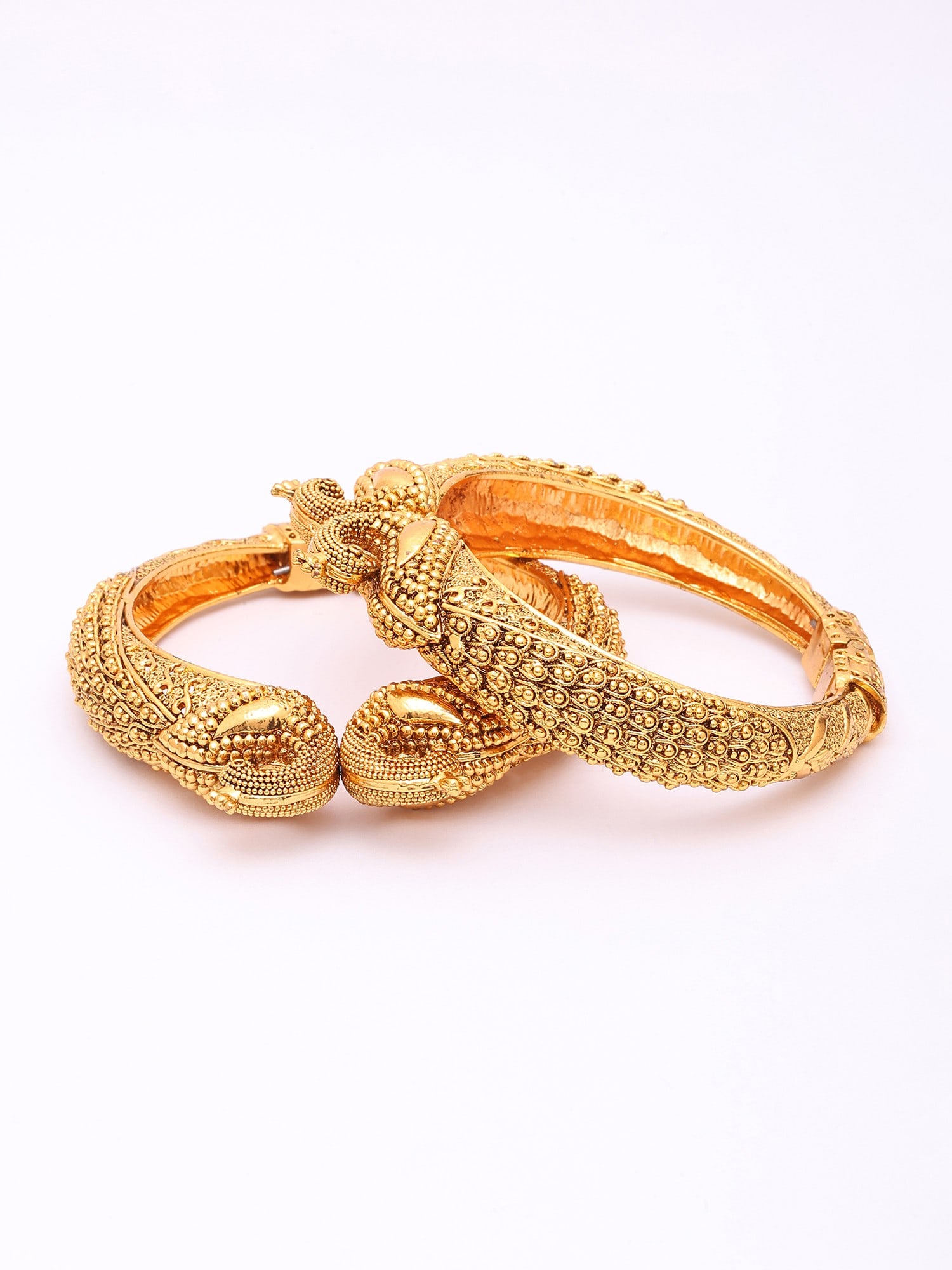 Carved Peacock Design Openable Kada Bangle (Pair) - 2