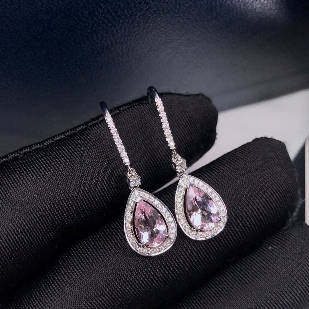 14K GOLD 1.98 CTW NATURAL MORGANITE & DIAMOND EARRINGS - 2