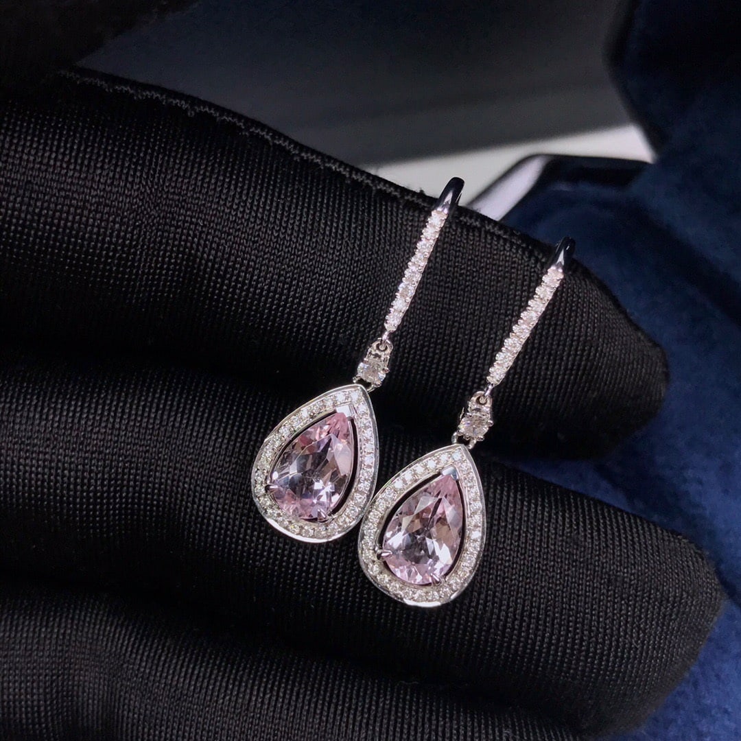 14K GOLD 1.98 CTW NATURAL MORGANITE & DIAMOND EARRINGS - 3