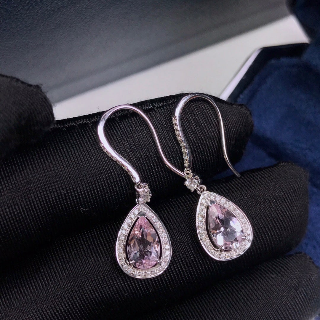 14K GOLD 1.98 CTW NATURAL MORGANITE & DIAMOND EARRINGS - 4