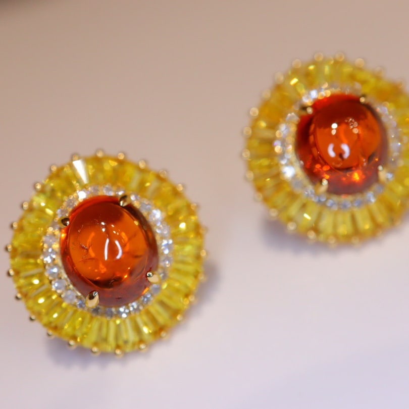 14K GOLD 7.35 CTW NATURAL PARTSCHINITE & SAPPHIRE EARRINGS - 2