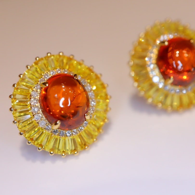 14K GOLD 7.35 CTW NATURAL PARTSCHINITE & SAPPHIRE EARRINGS - 3