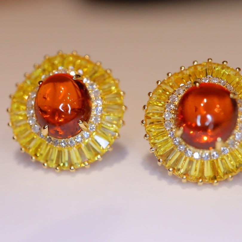 14K GOLD 7.35 CTW NATURAL PARTSCHINITE & SAPPHIRE EARRINGS - 4