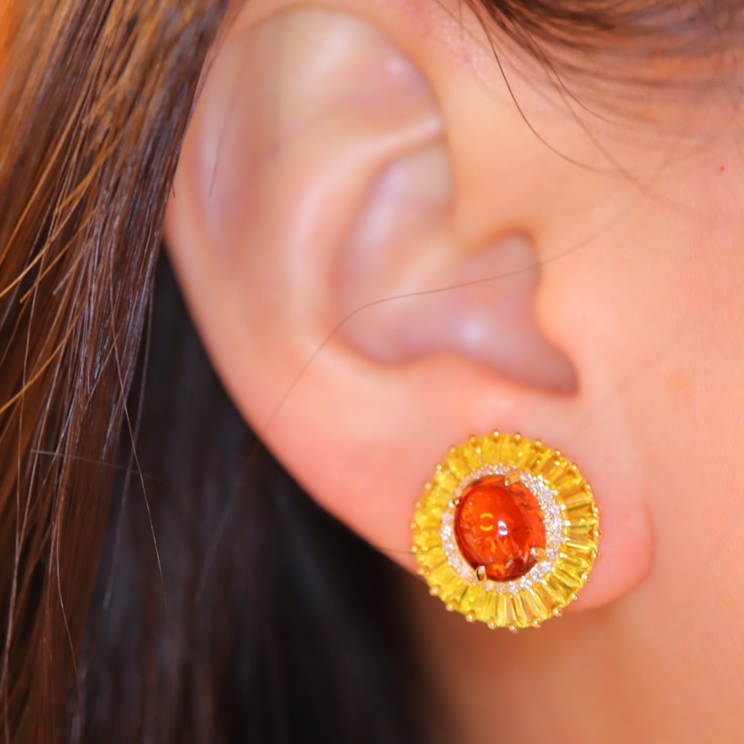 14K GOLD 7.35 CTW NATURAL PARTSCHINITE & SAPPHIRE EARRINGS - 6