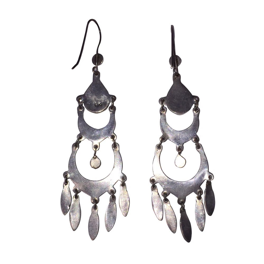 Sterling Silver Chandelier Earrings with Mother of Pearl Shell Inlay - 5