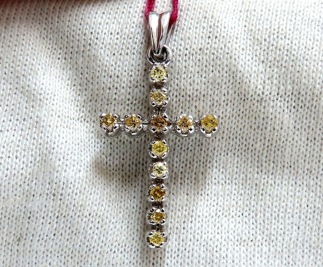 .60ct Natural Fancy Yellow Diamonds Cross Pendant 14 Karat ** - 2