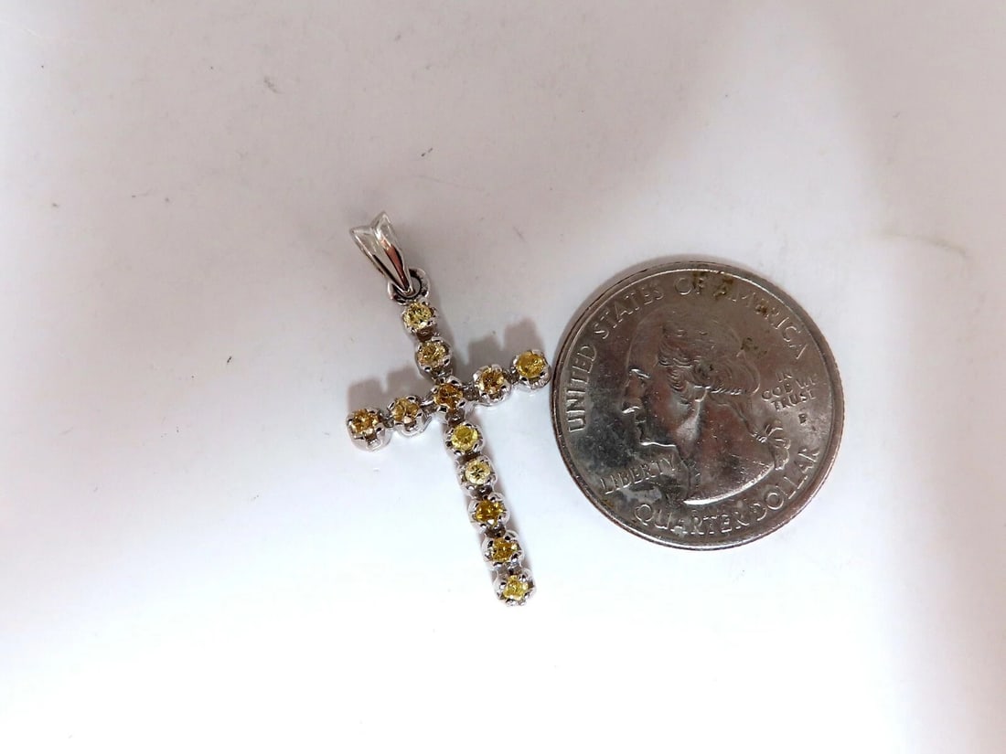 .60ct Natural Fancy Yellow Diamonds Cross Pendant 14 Karat ** - 3
