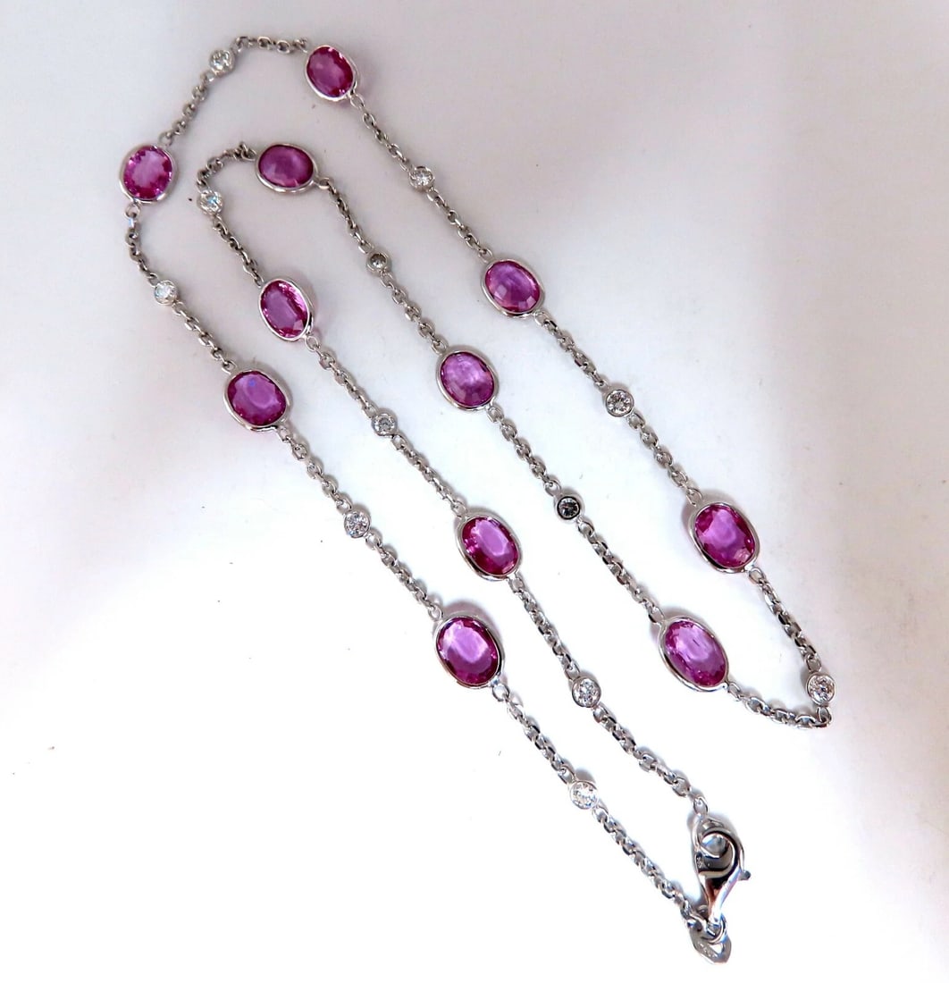 16.80ct. Natural Vivid Gem Pink Sapphires Yard Diamond Necklace 14Kt **: Title: 16.80ct. Natural Vivid Gem Pink Sapphires Yard Diamond Necklace 14Kt ** Description: ONLY MAGNIFICENT JEWELS Sapphire Diamonds Mod Yard Necklace Bubble Gum Pinks 16ct. Natural Gems Vivid