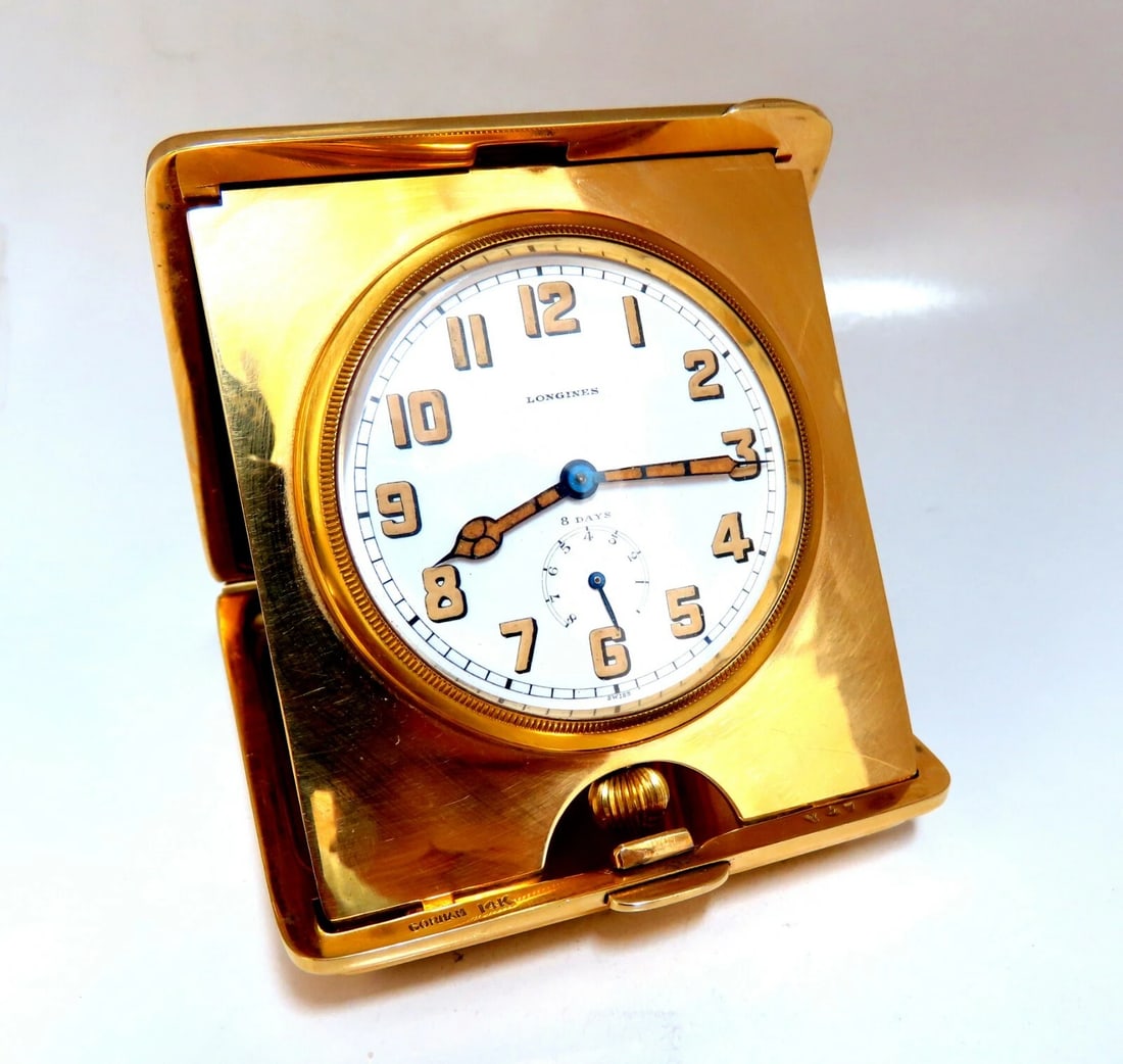 Authentic Gorham Longines Travel Clock 14 Karat Folding 8 Day Power Reserve** - 13