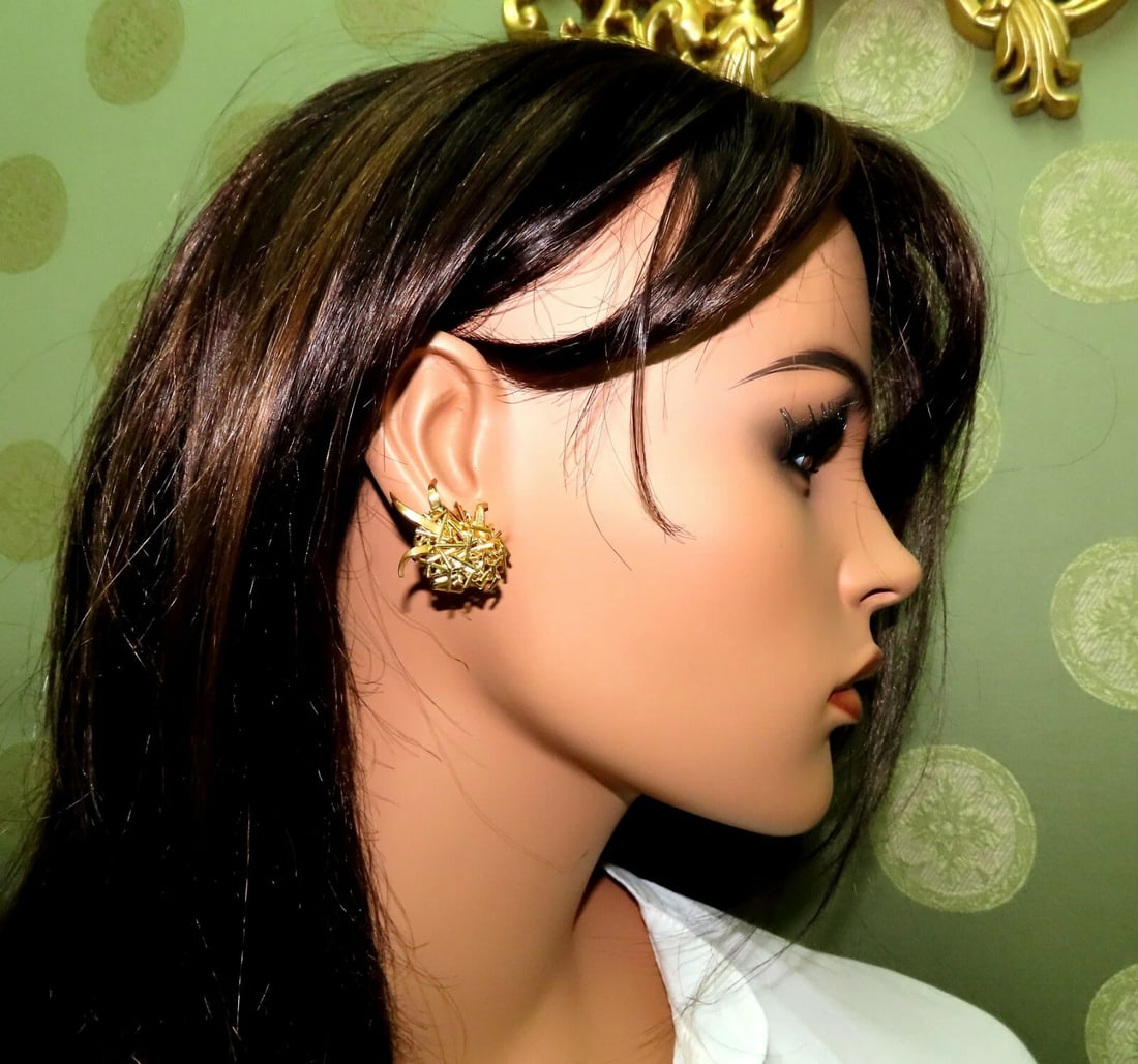 Modern Flaming Fused Stick 3D Handmade Clip On Earrings 18 Karat** - 4