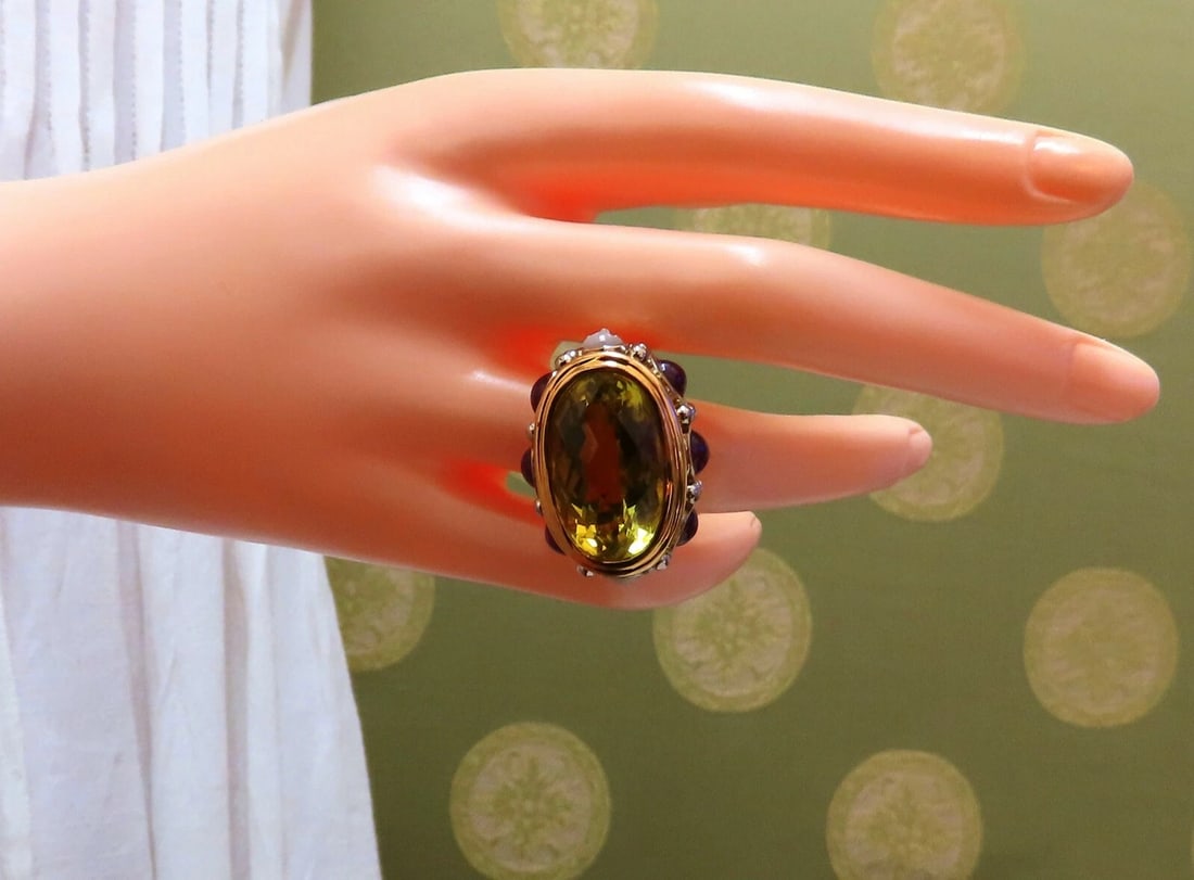 25ct Natural Lemon Quartz Vintage Ring 19 Karat Vintage 52 Gram** - 11