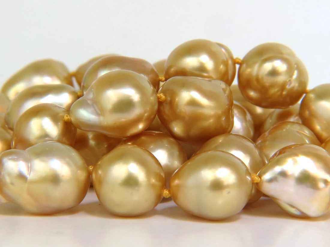 18KT 16.6M NATURAL SOUTH SEA GOLDEN PEARLS NECKLACE 1.50CT DIAMOND CLASP** - 9