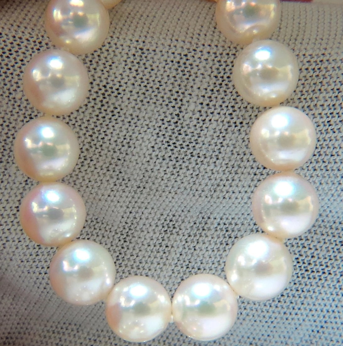GIA 8.5mm NATURAL AKOYA WHITE PEARLS NECKLACE 14KT GOLD BALL CLASP 18inch** - 2