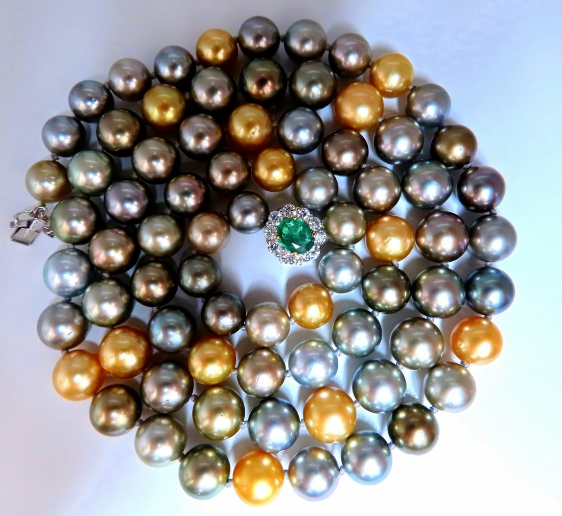 GIA certified Natural Multicolor Tahitian Saltwater Pearls necklace 11.5m 14k** - 2