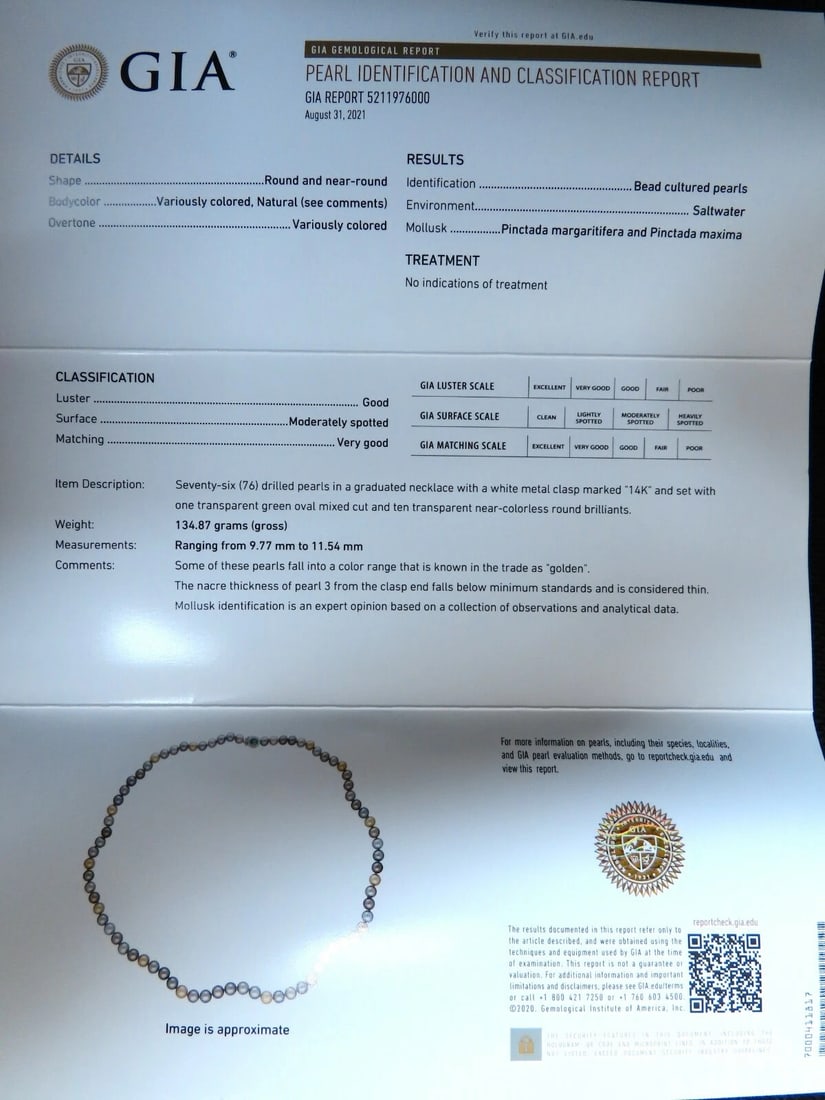 GIA certified Natural Multicolor Tahitian Saltwater Pearls necklace 11.5m 14k** - 8