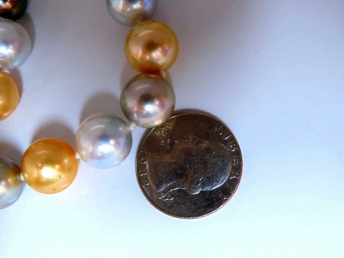 GIA certified Natural Multicolor Tahitian Saltwater Pearls necklace 14.4m 14k** - 10
