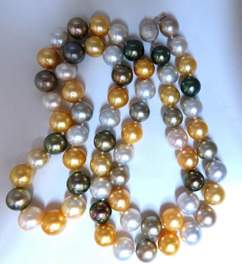 GIA certified Natural Multicolor Tahitian Saltwater Pearls necklace 14.4m 14k** - 2