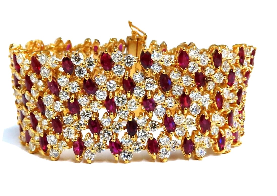 44.58ct Natural Ruby Diamond Wide Cuff Bracelet 14kt Flex Mesh** - 2